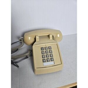 Vintage ITT Push Button Office Desk Phone Beige Tan Retro